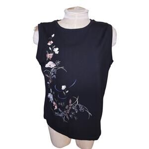 Alfani‎ Sleeveless Embroidered Top Black Floral Sweater Vintage Size XL